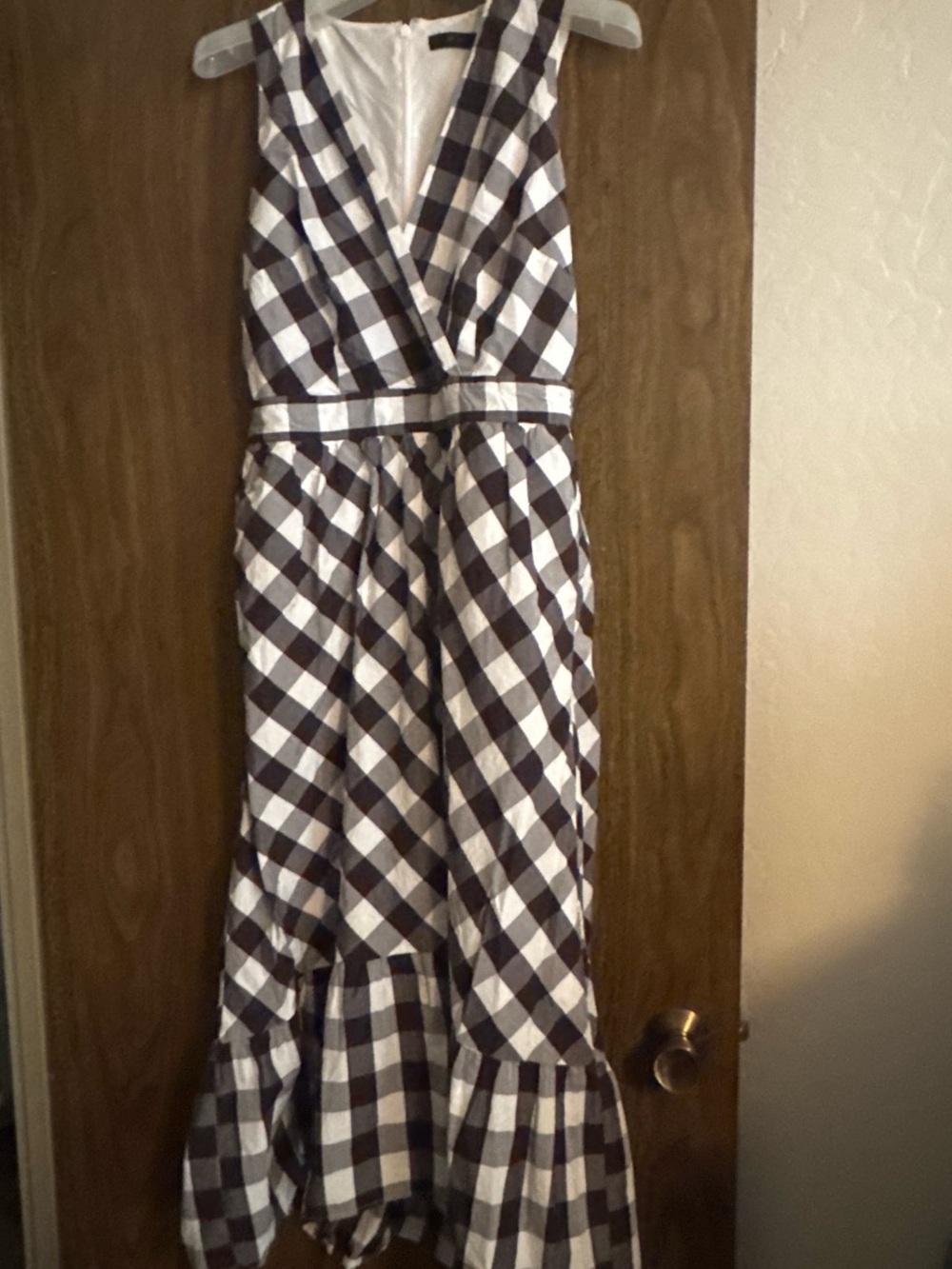 J. Crew Black and White Gingham High-Low Maxi Dress